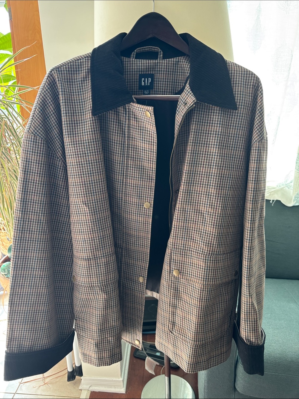 GAP Plaid Chore Jacket with Dark Corduroy Collar and cuffs